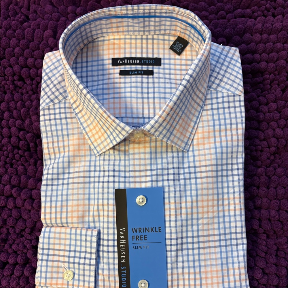 Van Heusen Men's Plaid Dress Shirt - Blue and Orange